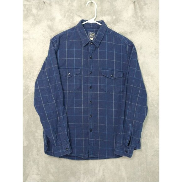J Crew Shirt Mens Large Blue Windowpane Plaid Flannel Long Sleeve Button Up - Picture 1 of 9